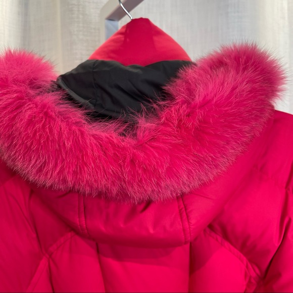 Bernardo Magenta/Lipstick Pink Down Puffer Jacket w/Magenta Fox Trim - L - Picture 3 of 9